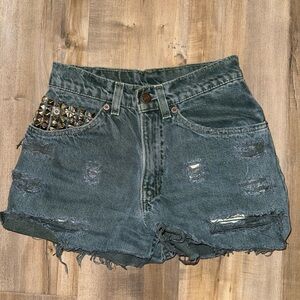 Vintage 1990’s Orange Tag STUDENT Levi Jean Studded Shorts W26 L28 Made in USA